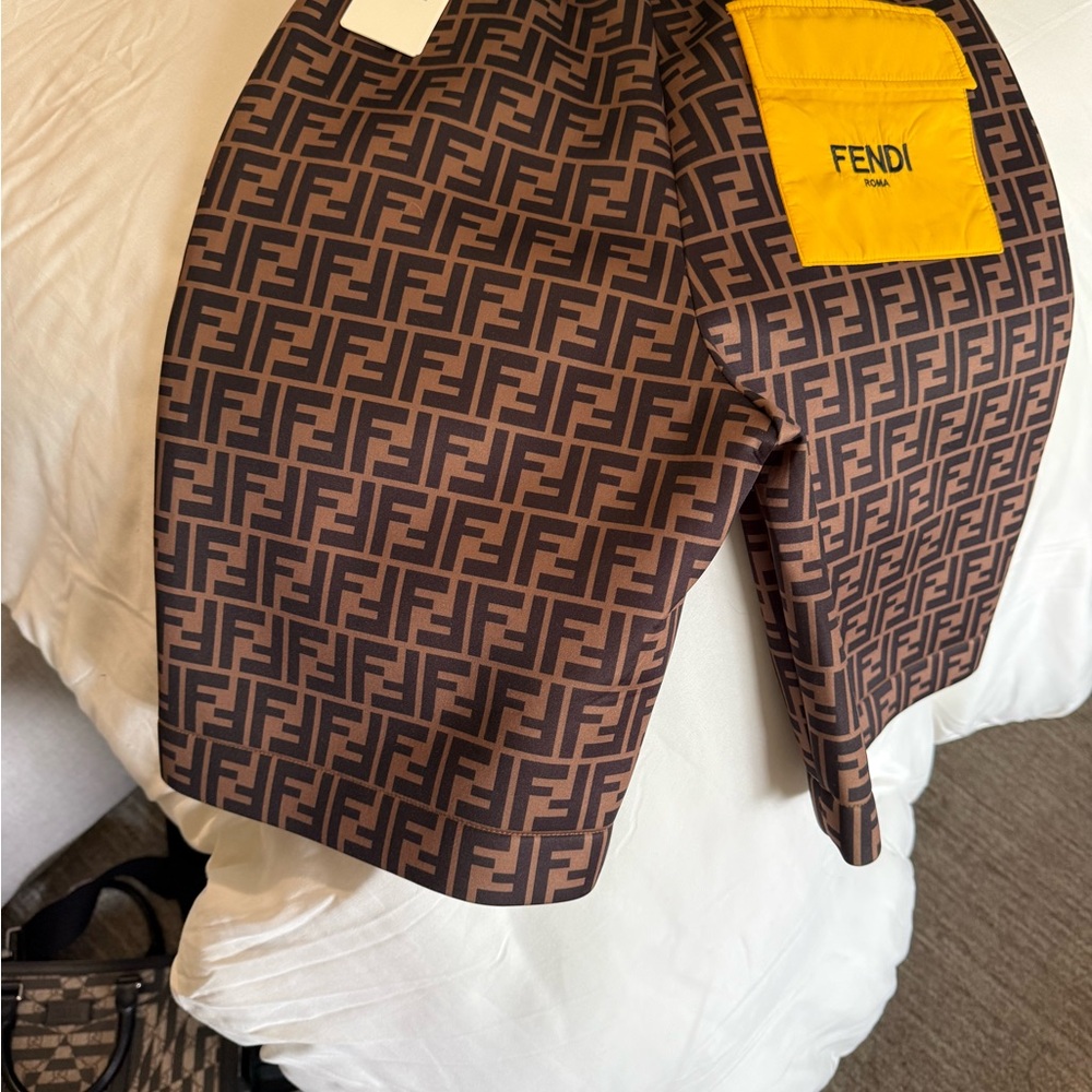 Fendi Brown Monogram Shorts with Yellow Pocket